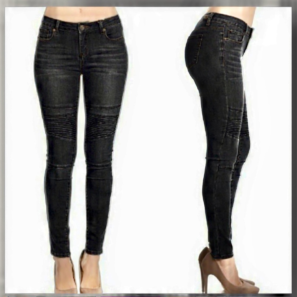 Bebe Coated Black Moto skinny jeans